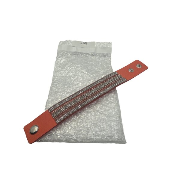 Wide Coral & Silver Chain Suede Wrap Bracelet With Snap Closure - Picture 6 of 6